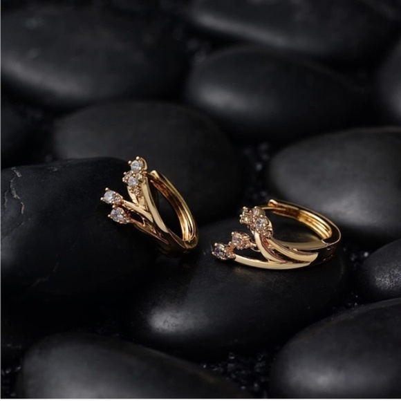 Gold 14k Gold Plated Cubic Zirconia Hoop Earrings - Picture 2 of 2